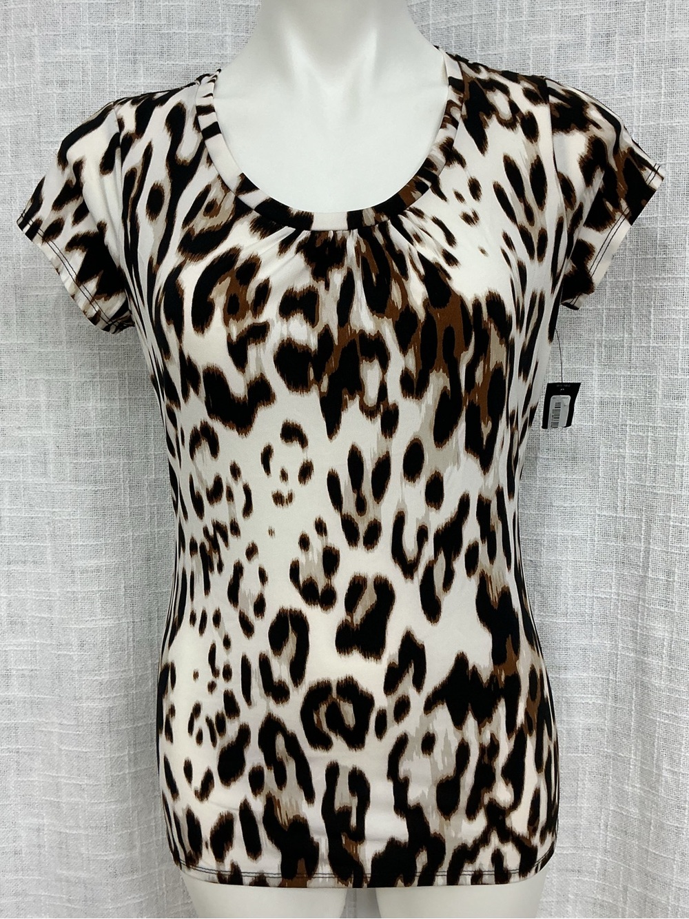 Worthington Leopard Print Scoop Neck Top in Brown & Black